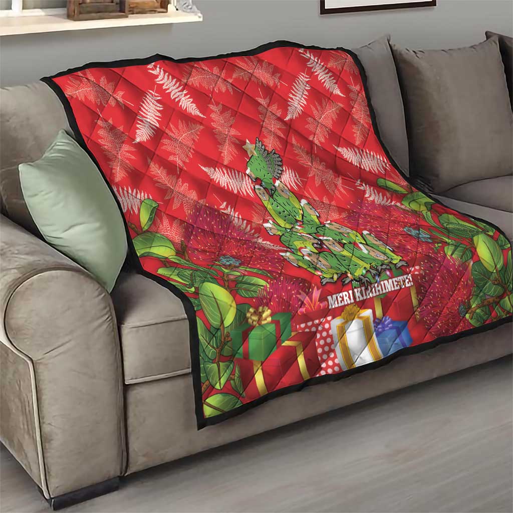 Kakapo New Zealand Christmas Quilt Meri Kirihimete Pohutukawa - Red Color LT14 - Polynesian Pride