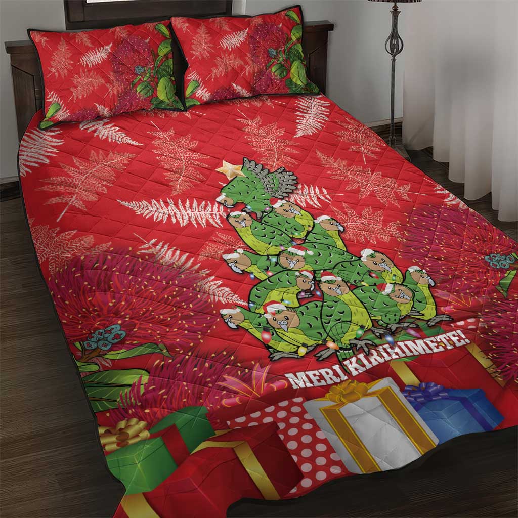 Kakapo New Zealand Christmas Quilt Bed Set Meri Kirihimete Pohutukawa - Red Color LT14 Red - Polynesian Pride