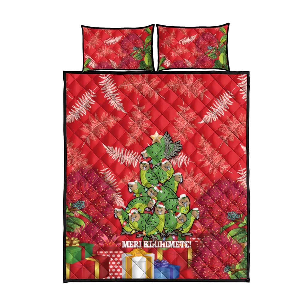Kakapo New Zealand Christmas Quilt Bed Set Meri Kirihimete Pohutukawa - Red Color LT14 - Polynesian Pride