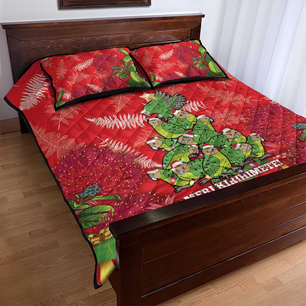 Kakapo New Zealand Christmas Quilt Bed Set Meri Kirihimete Pohutukawa - Red Color LT14 - Polynesian Pride