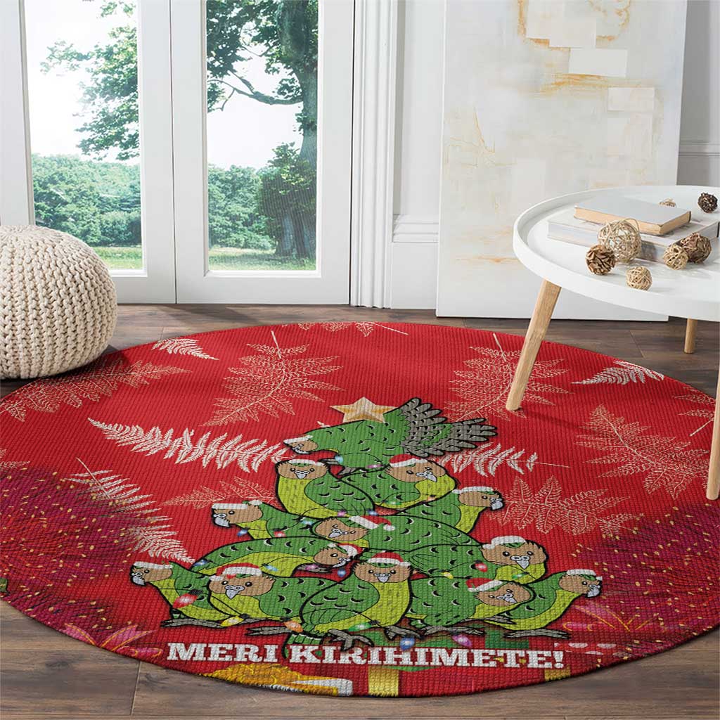 Kakapo New Zealand Christmas Round Carpet Meri Kirihimete Pohutukawa - Red Color LT14 - Polynesian Pride
