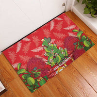 Kakapo New Zealand Christmas Rubber Doormat Meri Kirihimete Pohutukawa - Red Color LT14 - Polynesian Pride