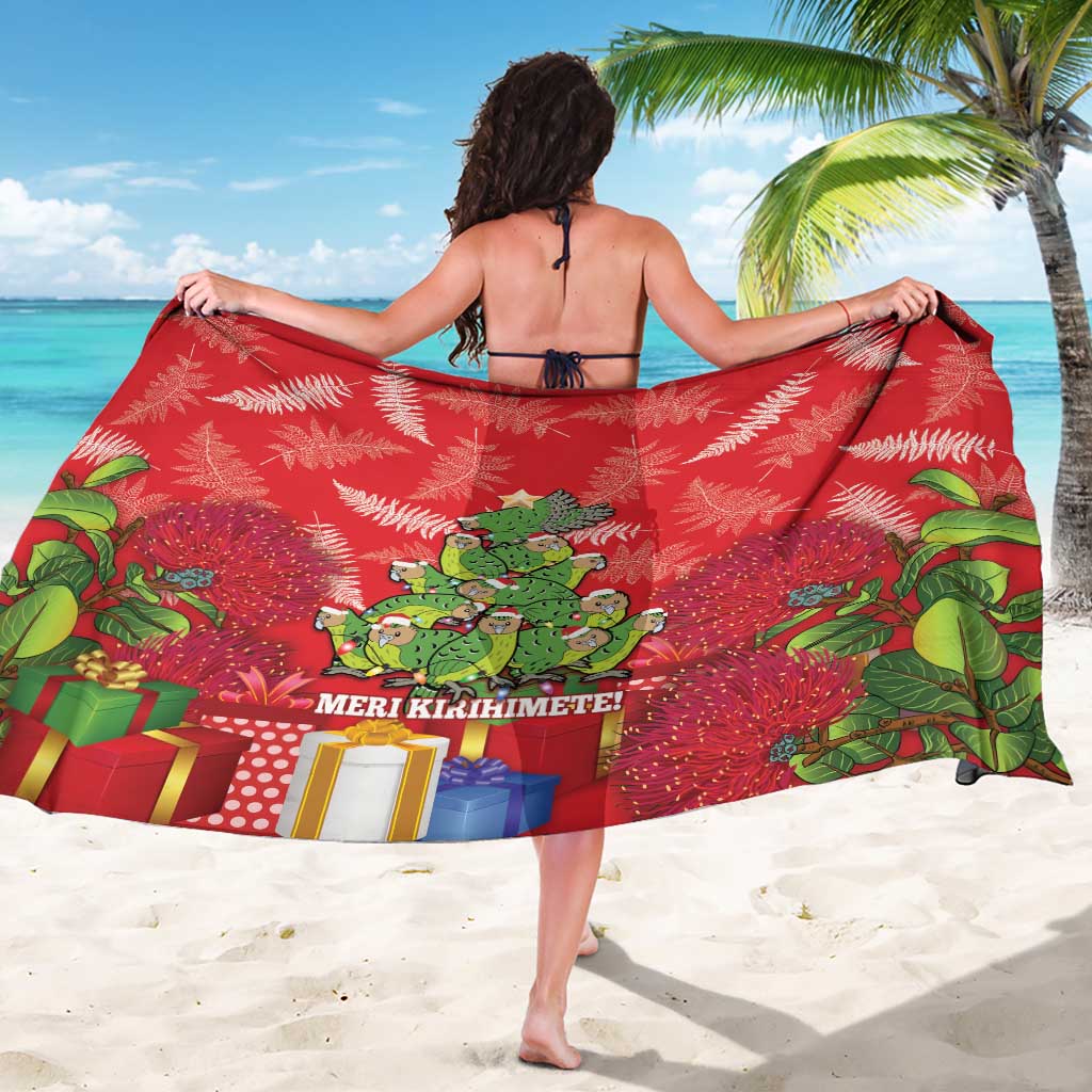 Kakapo New Zealand Christmas Sarong Meri Kirihimete Pohutukawa - Red Color LT14 - Polynesian Pride