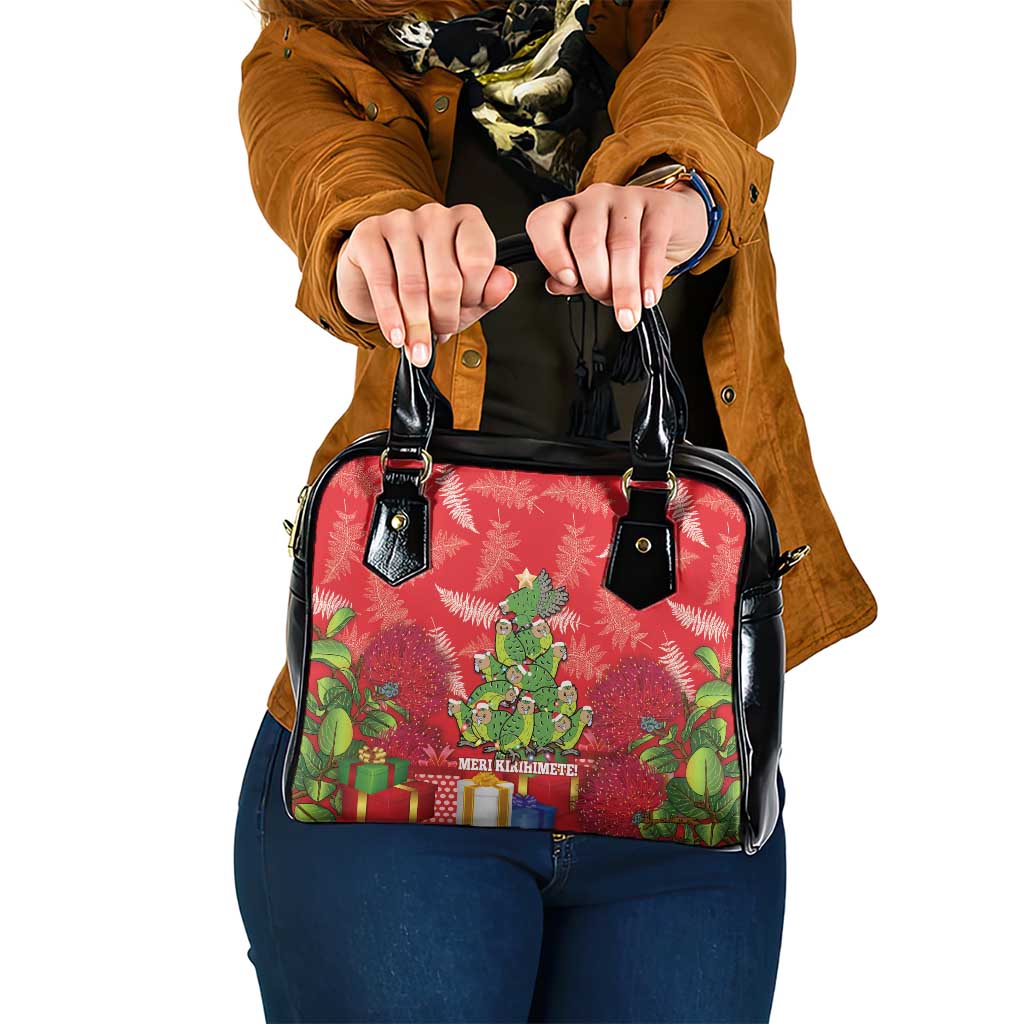 Kakapo New Zealand Christmas Shoulder Handbag Meri Kirihimete Pohutukawa - Red Color LT14 One Size Red - Polynesian Pride