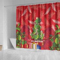 Kakapo New Zealand Christmas Shower Curtain Meri Kirihimete Pohutukawa - Red Color LT14 - Polynesian Pride