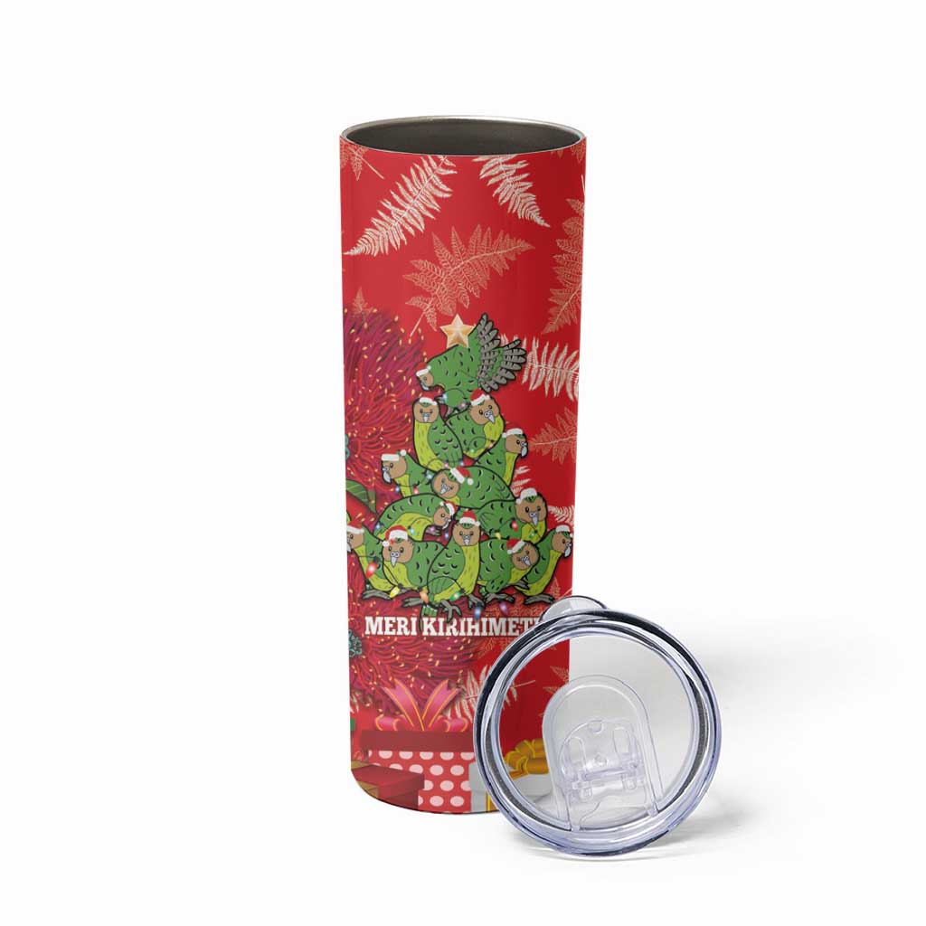 Kakapo New Zealand Christmas Skinny Tumbler Meri Kirihimete Pohutukawa - Red Color LT14 - Polynesian Pride