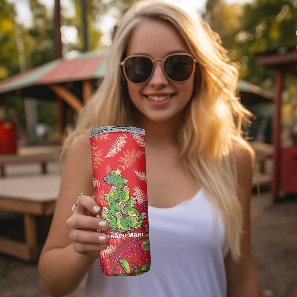 Kakapo New Zealand Christmas Skinny Tumbler Meri Kirihimete Pohutukawa - Red Color LT14 - Polynesian Pride