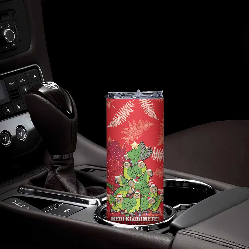 Kakapo New Zealand Christmas Skinny Tumbler Meri Kirihimete Pohutukawa - Red Color LT14 - Polynesian Pride