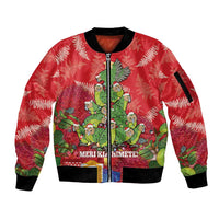 Kakapo New Zealand Christmas Sleeve Zip Bomber Jacket Meri Kirihimete Pohutukawa - Red Color LT14 Unisex Red - Polynesian Pride