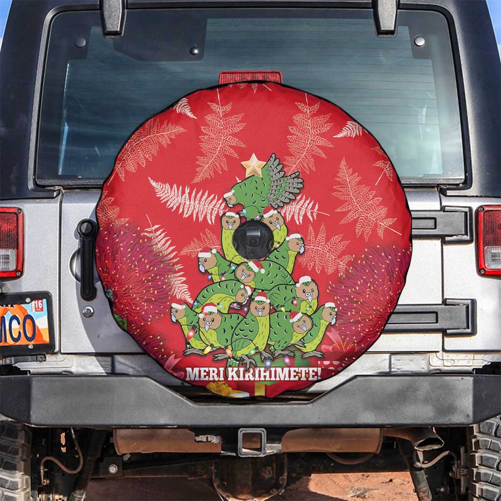 Kakapo New Zealand Christmas Spare Tire Cover Meri Kirihimete Pohutukawa - Red Color LT14 Red - Polynesian Pride
