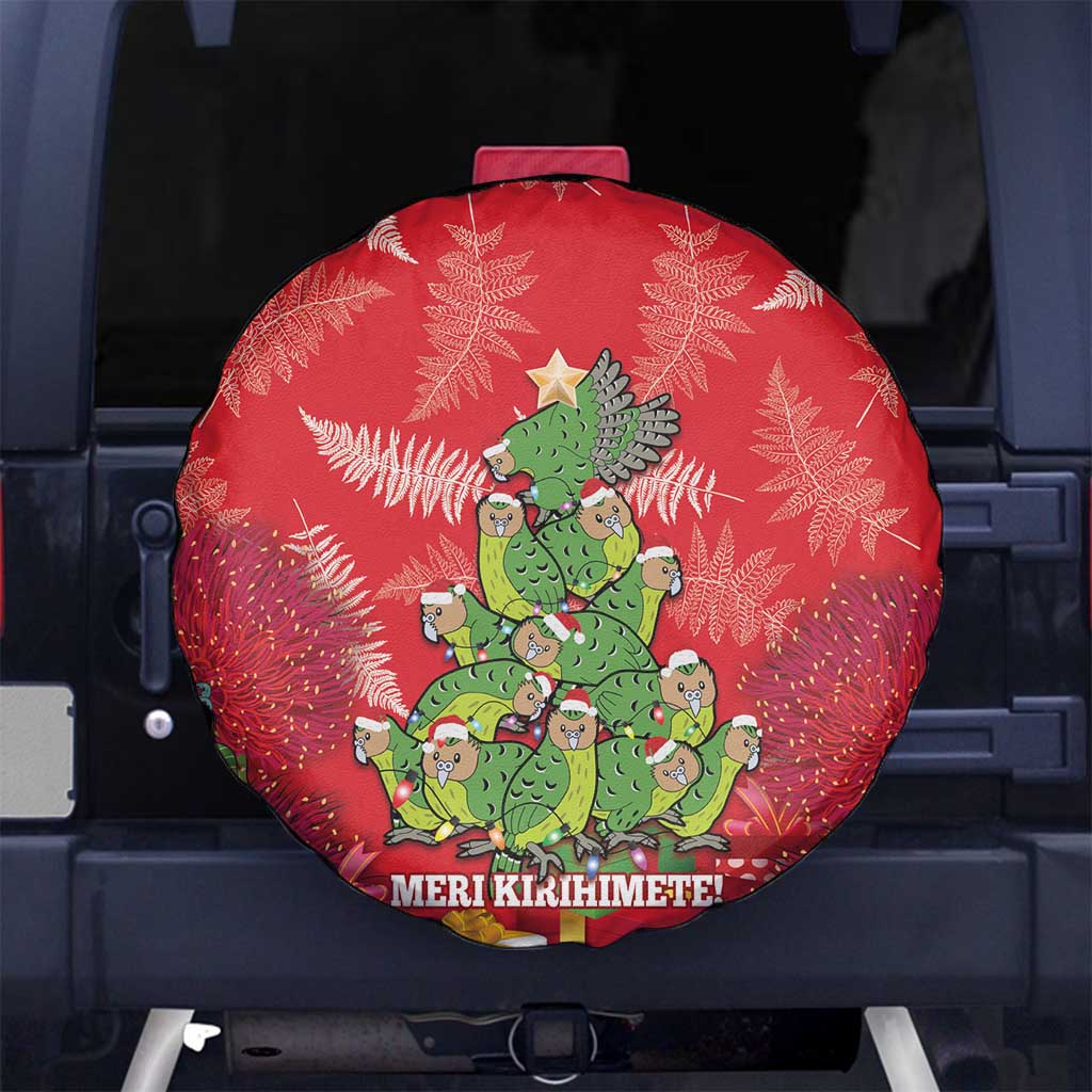 Kakapo New Zealand Christmas Spare Tire Cover Meri Kirihimete Pohutukawa - Red Color LT14 - Polynesian Pride