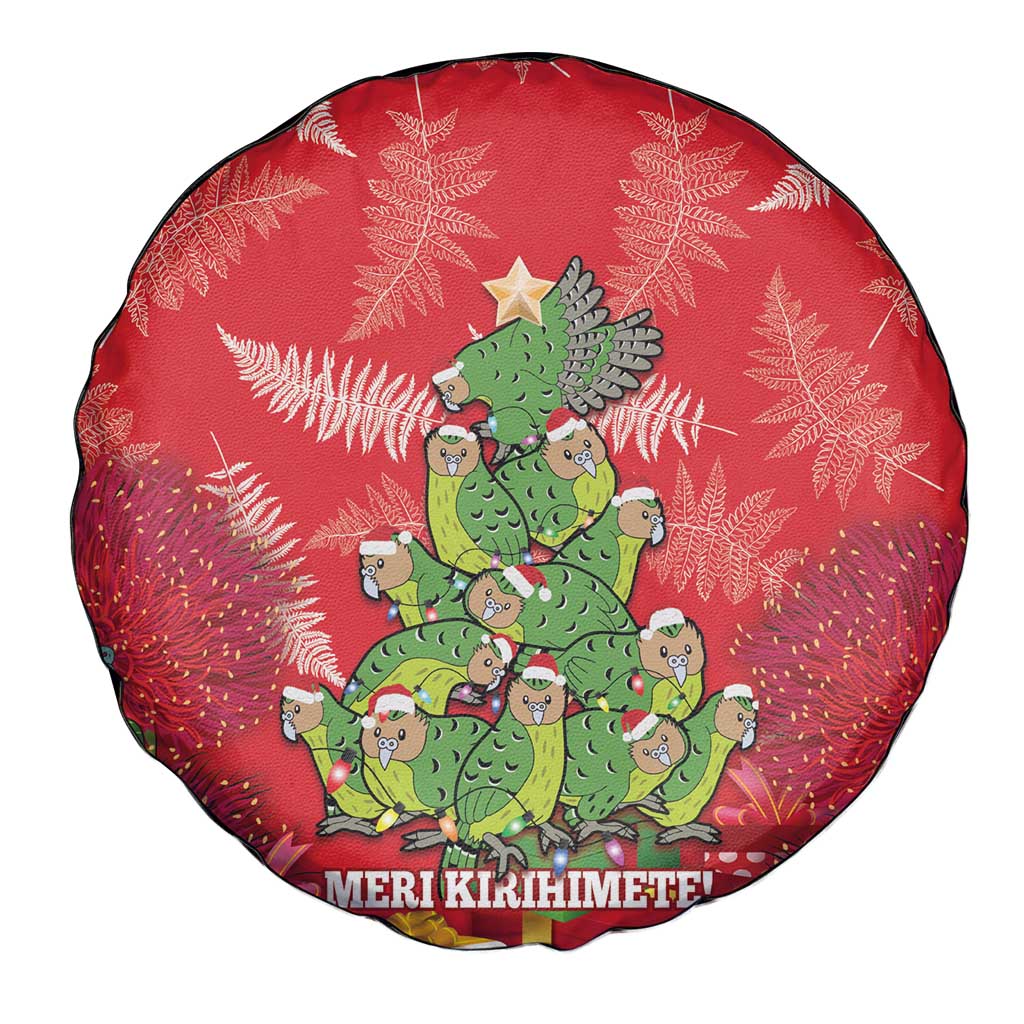 Kakapo New Zealand Christmas Spare Tire Cover Meri Kirihimete Pohutukawa - Red Color LT14 - Polynesian Pride