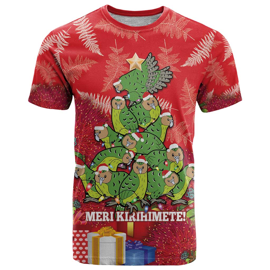 Kakapo New Zealand Christmas T Shirt Meri Kirihimete Pohutukawa - Red Color LT14 Red - Polynesian Pride
