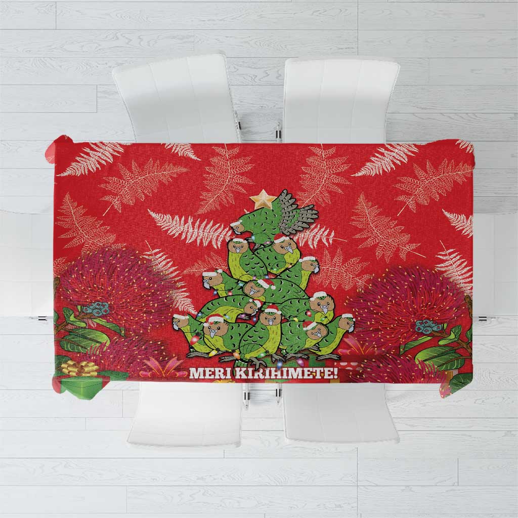 Kakapo New Zealand Christmas Tablecloth Meri Kirihimete Pohutukawa - Red Color LT14 Red - Polynesian Pride