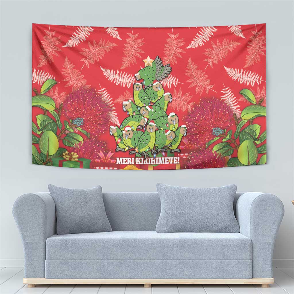 Kakapo New Zealand Christmas Tapestry Meri Kirihimete Pohutukawa - Red Color LT14 - Polynesian Pride