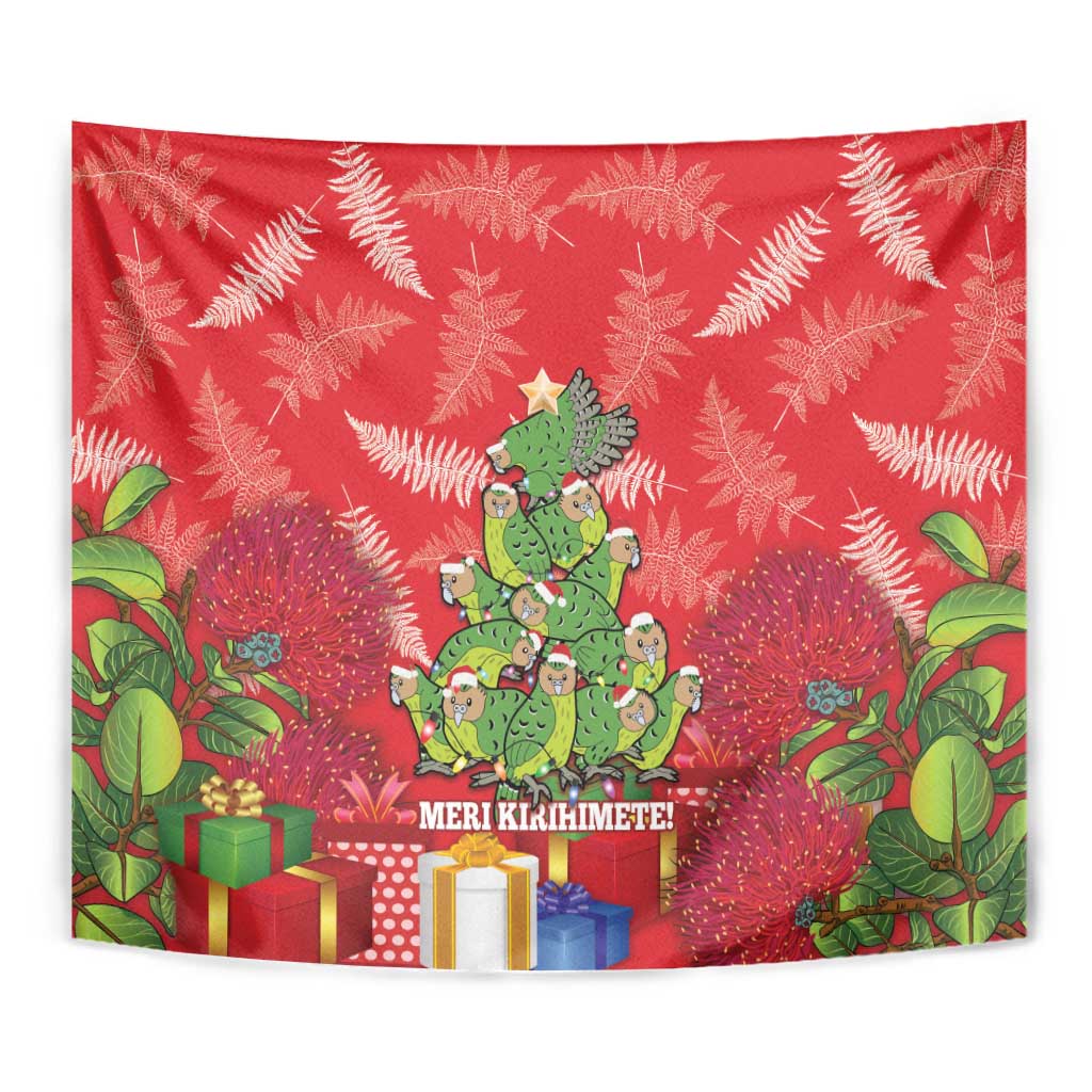 Kakapo New Zealand Christmas Tapestry Meri Kirihimete Pohutukawa - Red Color LT14 - Polynesian Pride