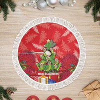 Kakapo New Zealand Christmas Tree Skirt Meri Kirihimete Pohutukawa - Red Color LT14 Fringed Red - Polynesian Pride