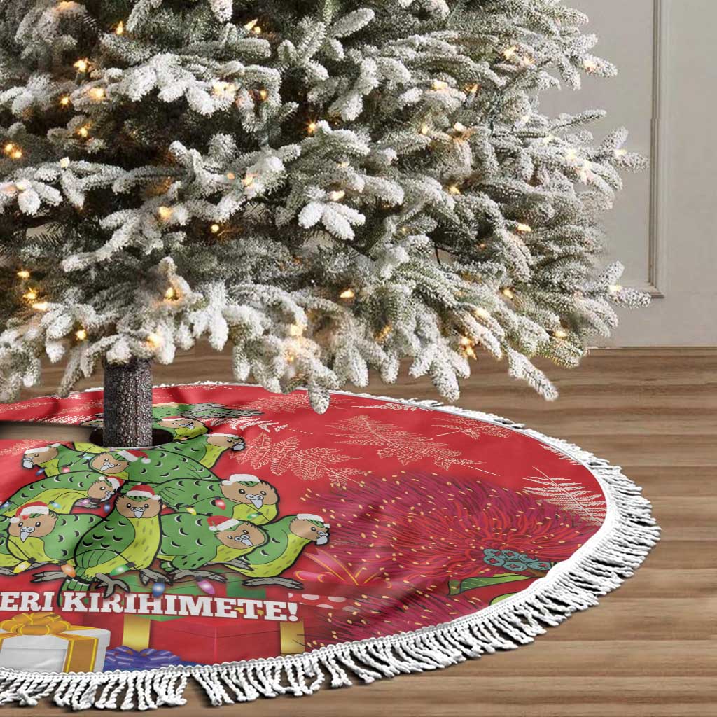 Kakapo New Zealand Christmas Tree Skirt Meri Kirihimete Pohutukawa - Red Color LT14 - Polynesian Pride