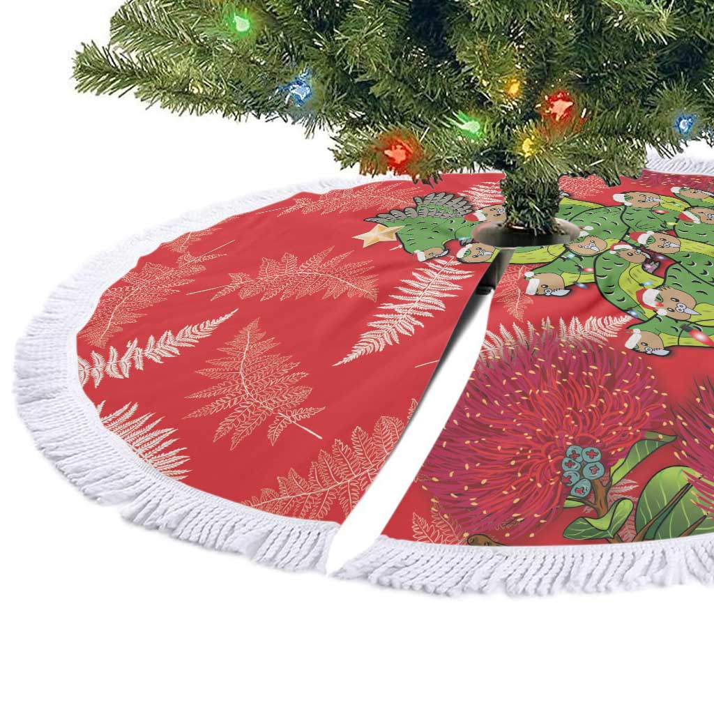 Kakapo New Zealand Christmas Tree Skirt Meri Kirihimete Pohutukawa - Red Color LT14 - Polynesian Pride