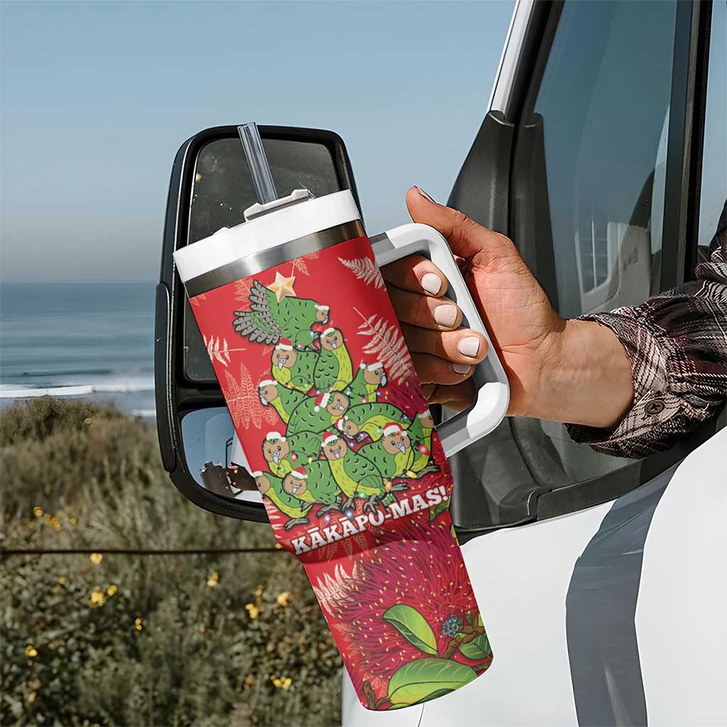 Kakapo New Zealand Christmas Tumbler With Handle Meri Kirihimete Pohutukawa - Red Color LT14 - Polynesian Pride