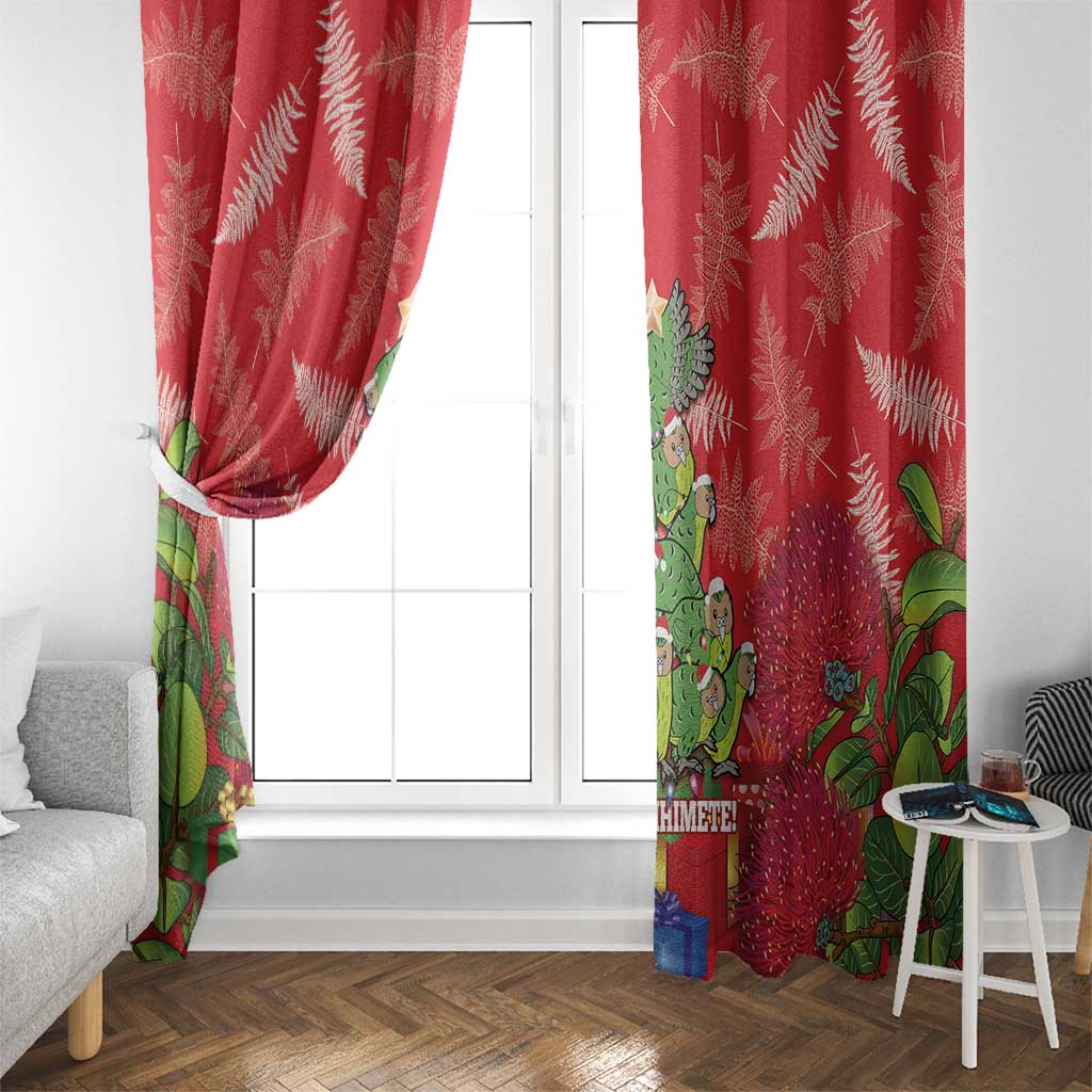 Kakapo New Zealand Christmas Window Curtain Meri Kirihimete Pohutukawa - Red Color LT14 - Polynesian Pride