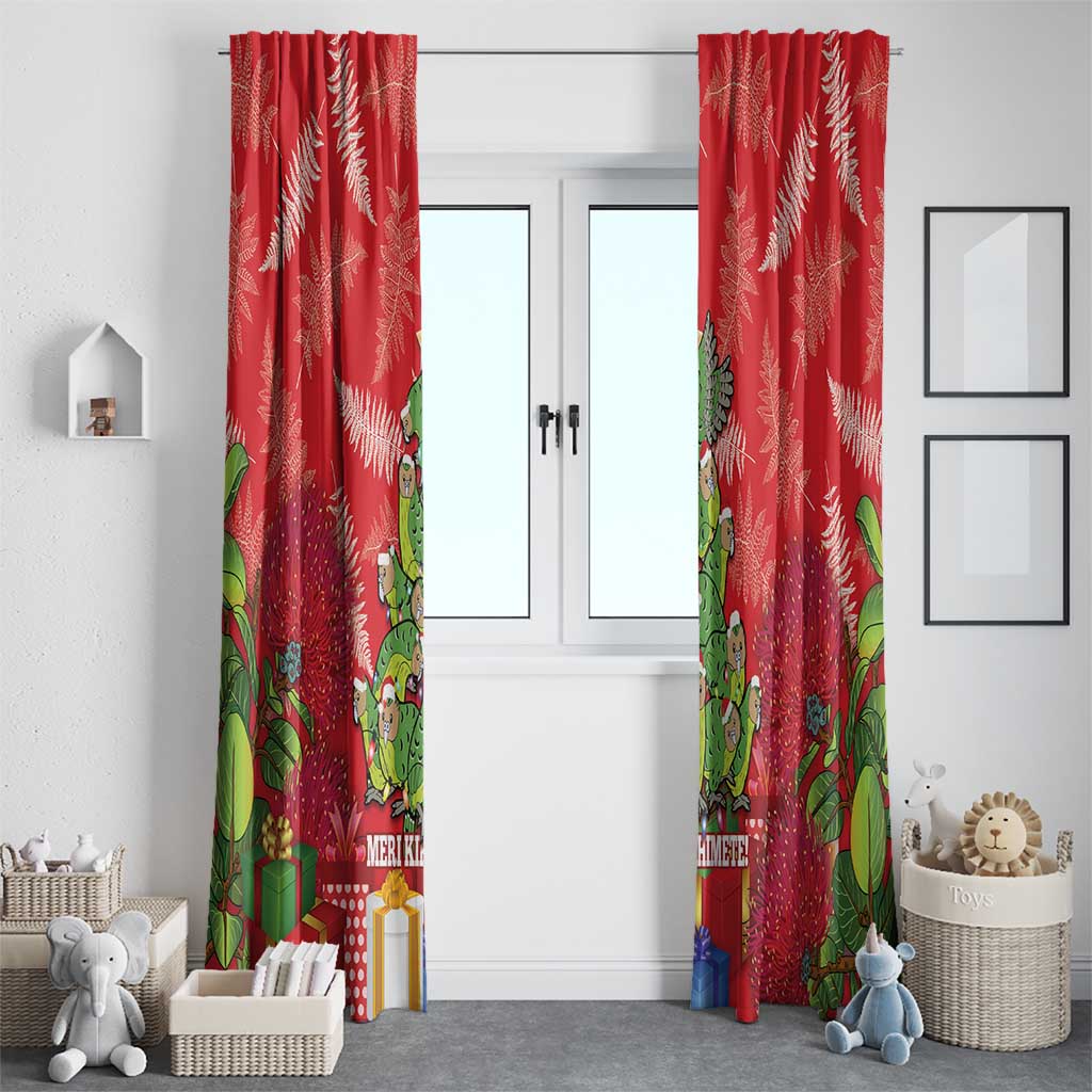 Kakapo New Zealand Christmas Window Curtain Meri Kirihimete Pohutukawa - Red Color LT14 - Polynesian Pride