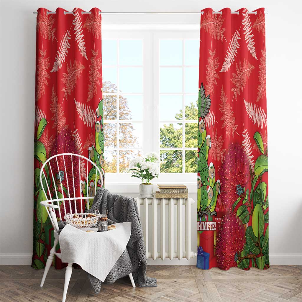 Kakapo New Zealand Christmas Window Curtain Meri Kirihimete Pohutukawa - Red Color LT14 - Polynesian Pride