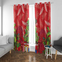 Kakapo New Zealand Christmas Window Curtain Meri Kirihimete Pohutukawa - Red Color LT14 With Grommets Red - Polynesian Pride