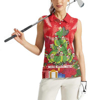 Kakapo New Zealand Christmas Women Sleeveless Polo Shirt Meri Kirihimete Pohutukawa - Red Color LT14 - Polynesian Pride