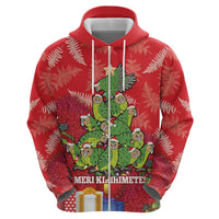 Kakapo New Zealand Christmas Zip Hoodie Meri Kirihimete Pohutukawa - Red Color LT14 - Polynesian Pride
