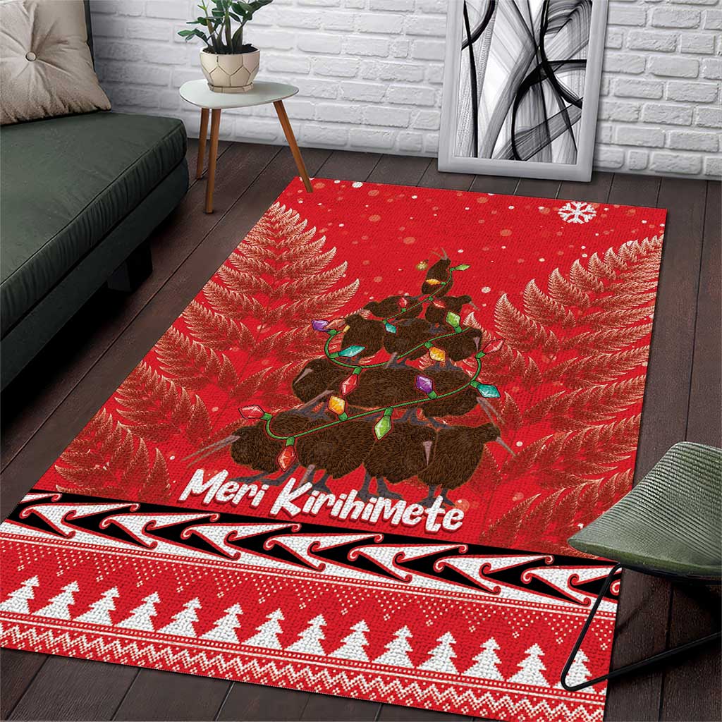 Kiwi New Zealand Christmas Area Rug Meri Kirihimete Silver Fern - Red Color LT14 Red - Polynesian Pride