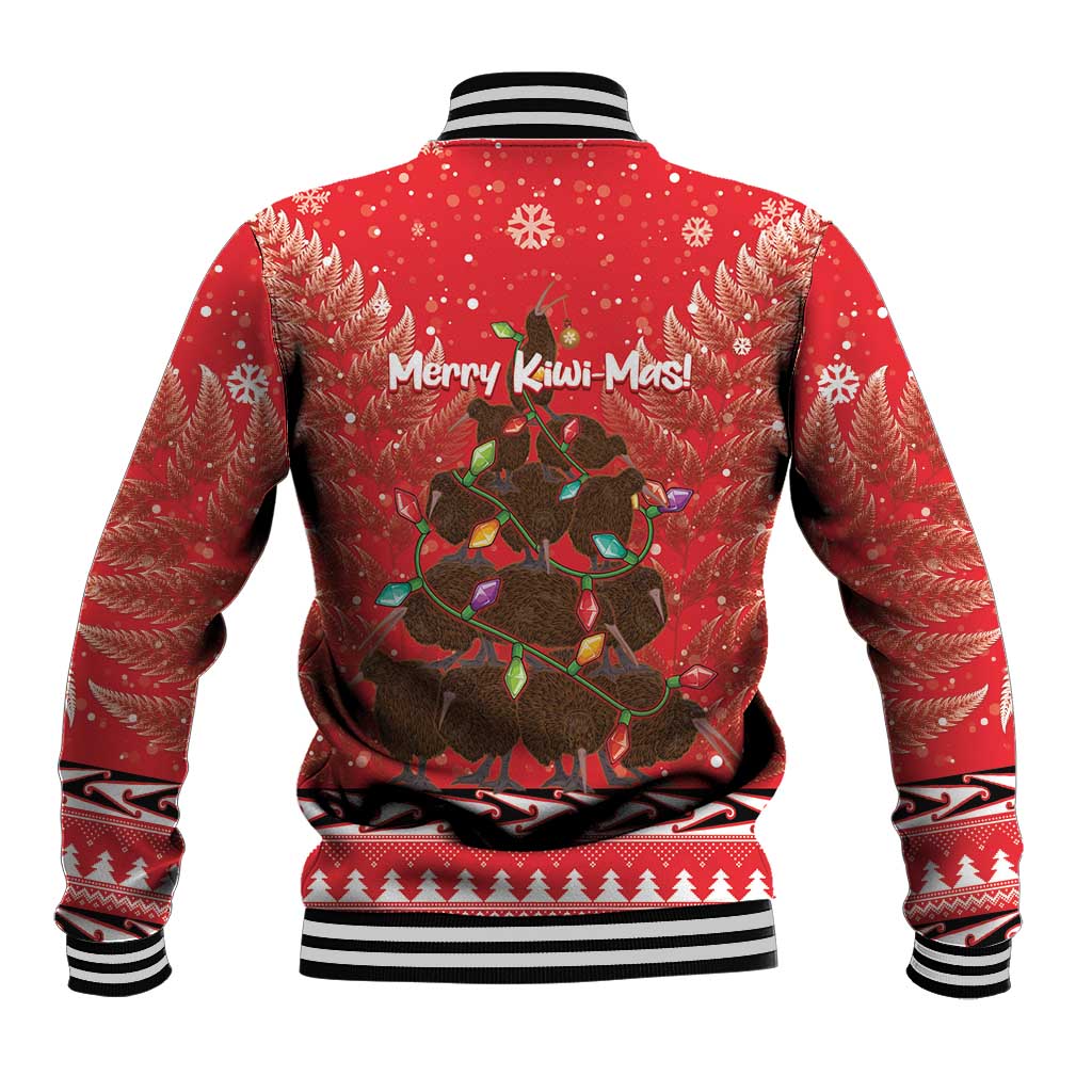 Kiwi New Zealand Christmas Baseball Jacket Meri Kirihimete Silver Fern - Red Color LT14 - Polynesian Pride