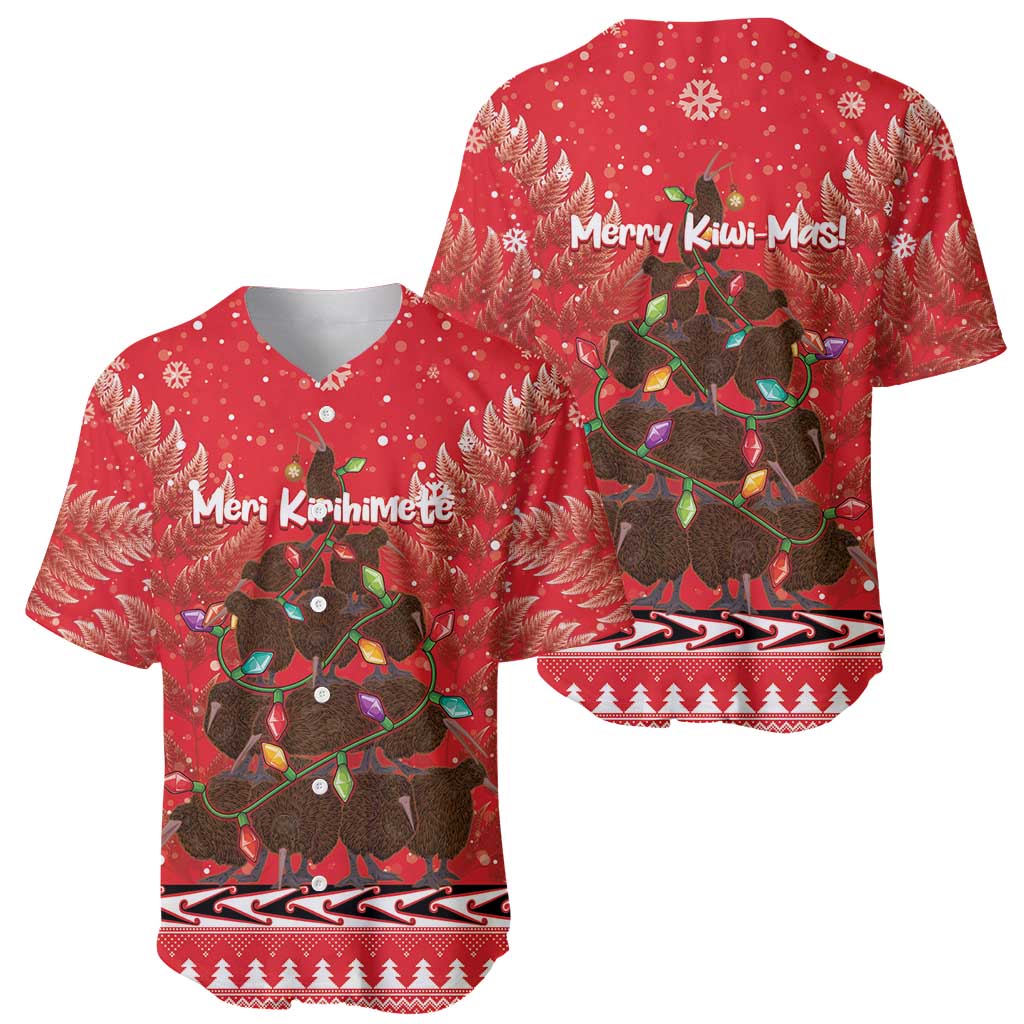 Kiwi New Zealand Christmas Baseball Jersey Meri Kirihimete Silver Fern - Red Color LT14 - Polynesian Pride