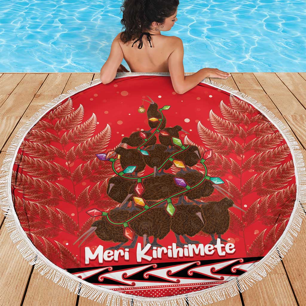 Kiwi New Zealand Christmas Beach Blanket Meri Kirihimete Silver Fern - Red Color LT14 - Polynesian Pride