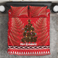 Kiwi New Zealand Christmas Bedding Set Meri Kirihimete Silver Fern - Red Color LT14 Red - Polynesian Pride
