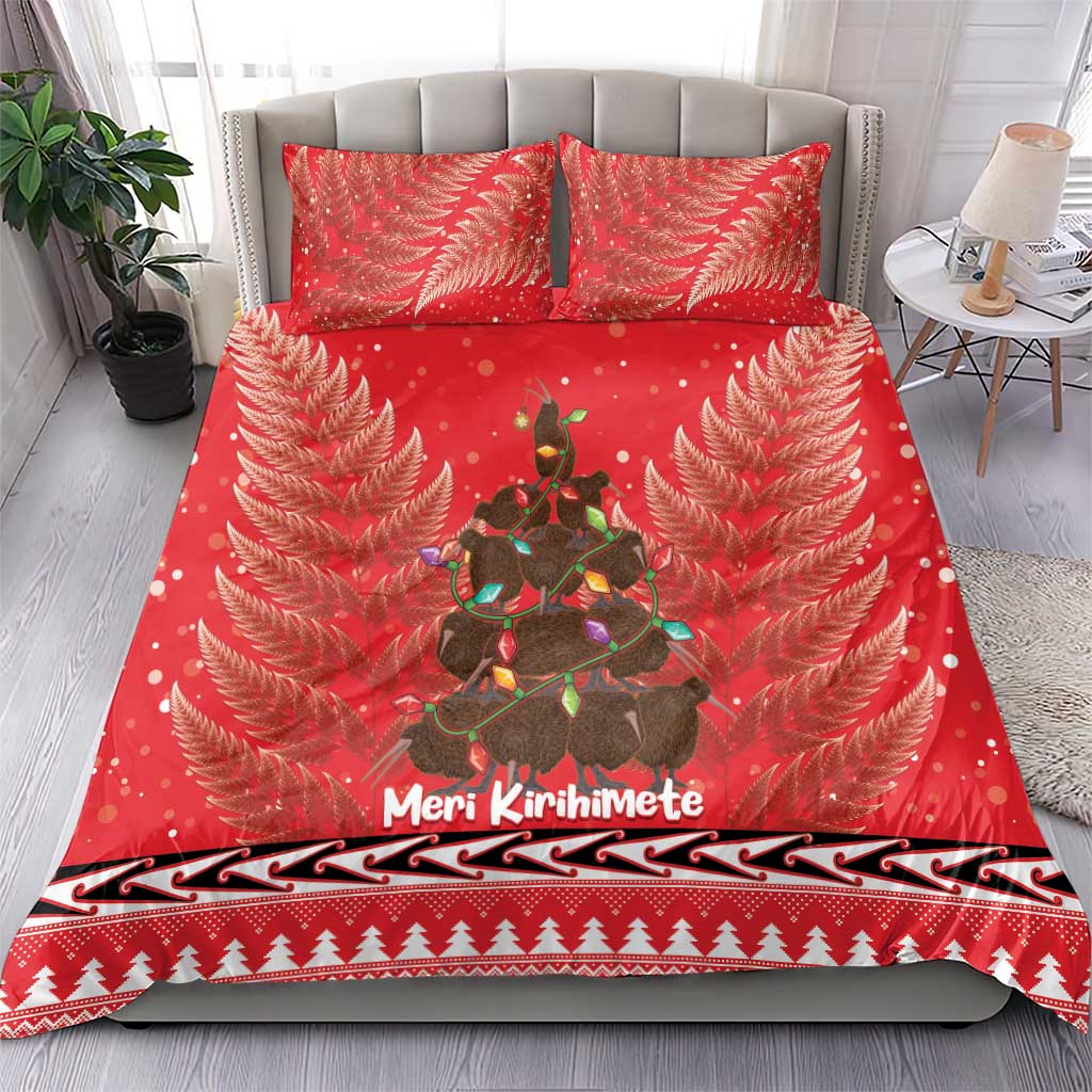 Kiwi New Zealand Christmas Bedding Set Meri Kirihimete Silver Fern - Red Color LT14 - Polynesian Pride