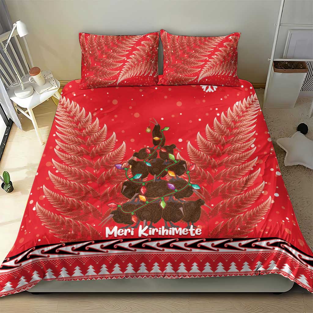 Kiwi New Zealand Christmas Bedding Set Meri Kirihimete Silver Fern - Red Color LT14 - Polynesian Pride