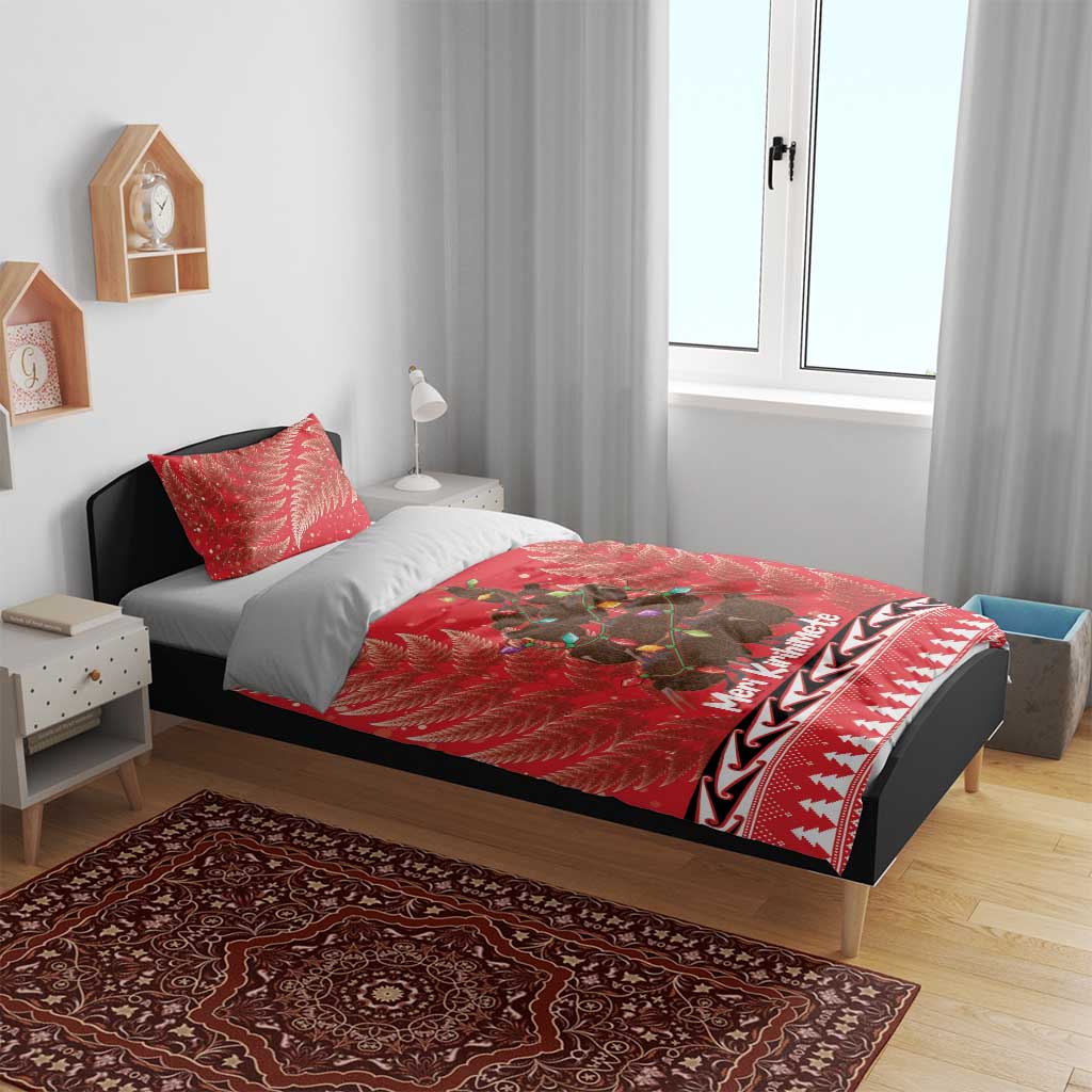 Kiwi New Zealand Christmas Bedding Set Meri Kirihimete Silver Fern - Red Color LT14 - Polynesian Pride