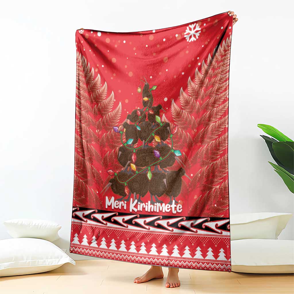 Kiwi New Zealand Christmas Blanket Meri Kirihimete Silver Fern - Red Color LT14 - Polynesian Pride