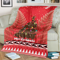 Kiwi New Zealand Christmas Blanket Meri Kirihimete Silver Fern - Red Color LT14 - Polynesian Pride