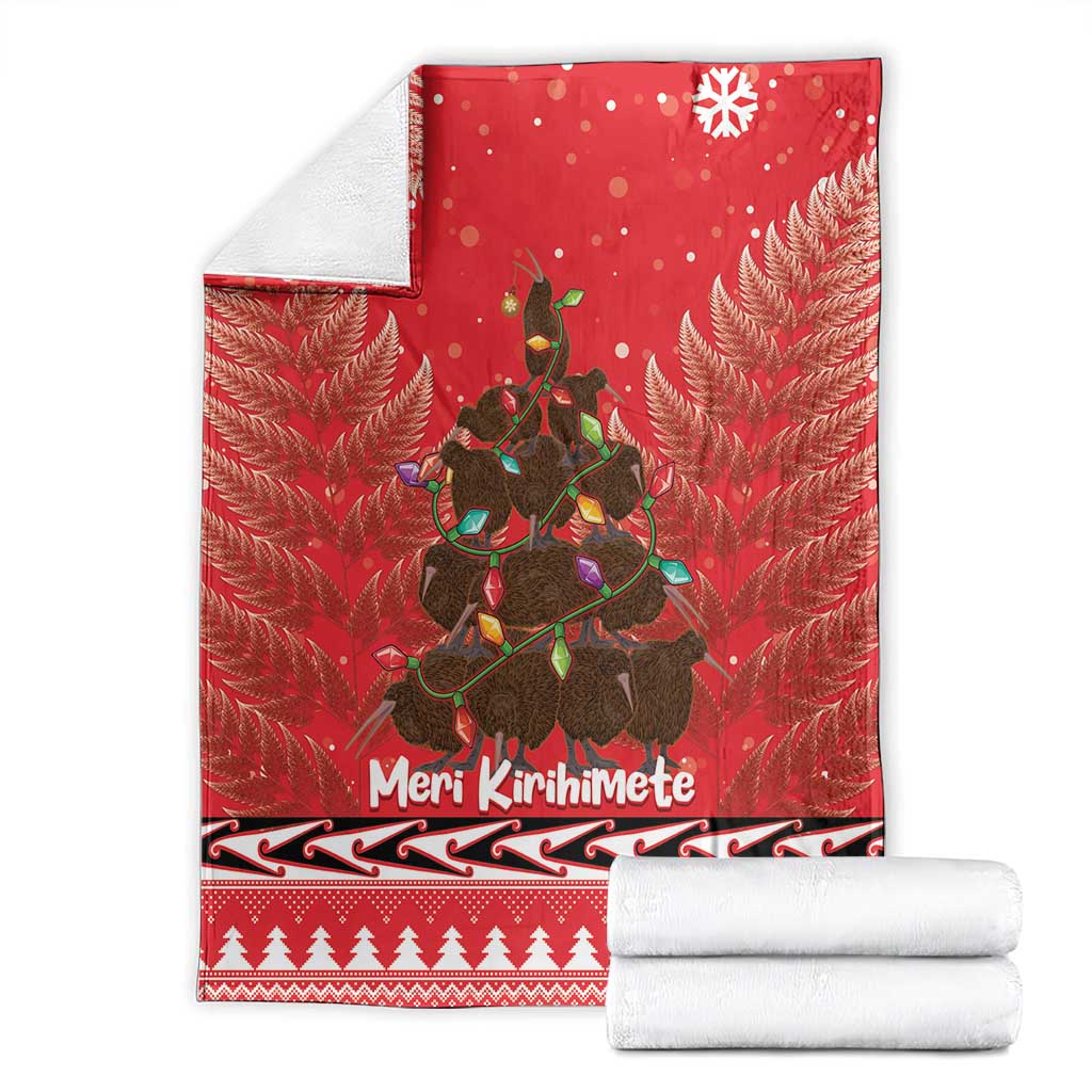 Kiwi New Zealand Christmas Blanket Meri Kirihimete Silver Fern - Red Color LT14 - Polynesian Pride