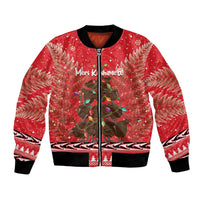 Kiwi New Zealand Christmas Bomber Jacket Meri Kirihimete Silver Fern - Red Color LT14 Unisex Red - Polynesian Pride
