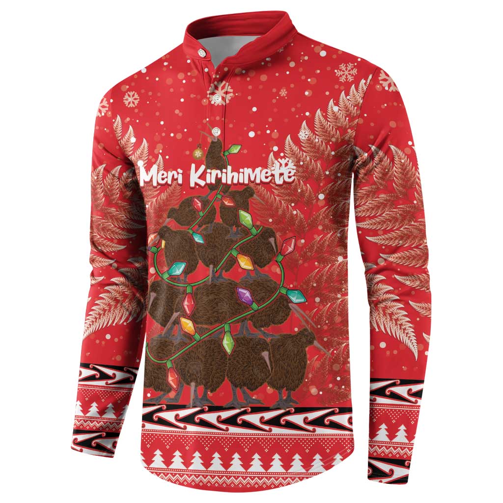 Kiwi New Zealand Christmas Button Sweatshirt Meri Kirihimete Silver Fern - Red Color LT14 - Polynesian Pride