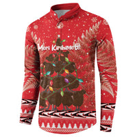 Kiwi New Zealand Christmas Button Sweatshirt Meri Kirihimete Silver Fern - Red Color LT14 - Polynesian Pride