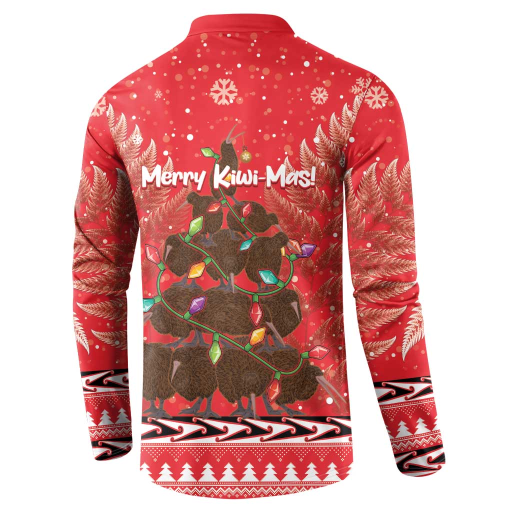 Kiwi New Zealand Christmas Button Sweatshirt Meri Kirihimete Silver Fern - Red Color LT14 - Polynesian Pride