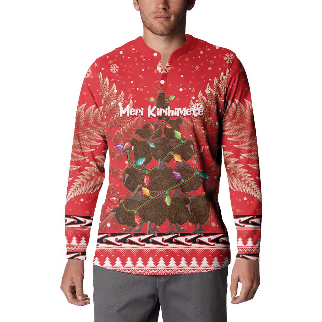 Kiwi New Zealand Christmas Button Sweatshirt Meri Kirihimete Silver Fern - Red Color LT14 - Polynesian Pride