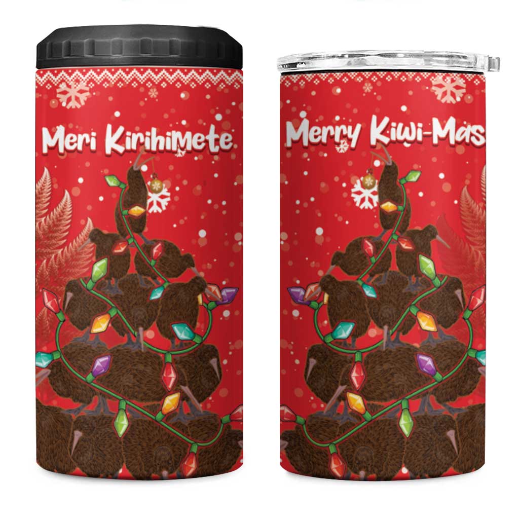 Kiwi New Zealand Christmas 4 in 1 Can Cooler Tumbler Meri Kirihimete Silver Fern - Red Color LT14 One Size: 16 oz Red - Polynesian Pride