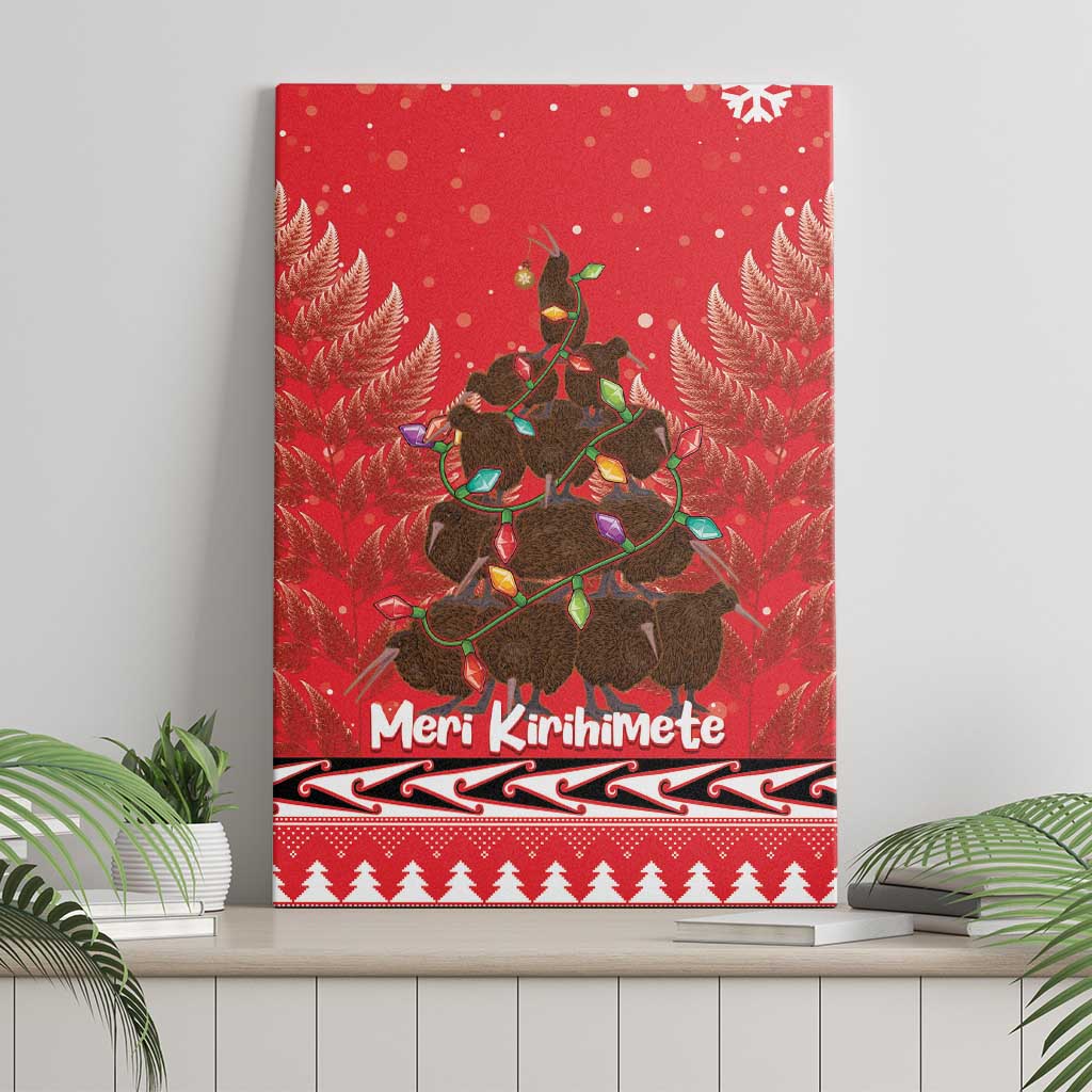 Kiwi New Zealand Christmas Canvas Wall Art Meri Kirihimete Silver Fern - Red Color LT14 - Polynesian Pride