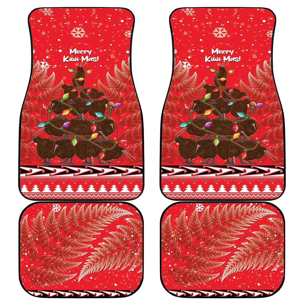 Kiwi New Zealand Christmas Car Mats Meri Kirihimete Silver Fern - Red Color LT14 - Polynesian Pride