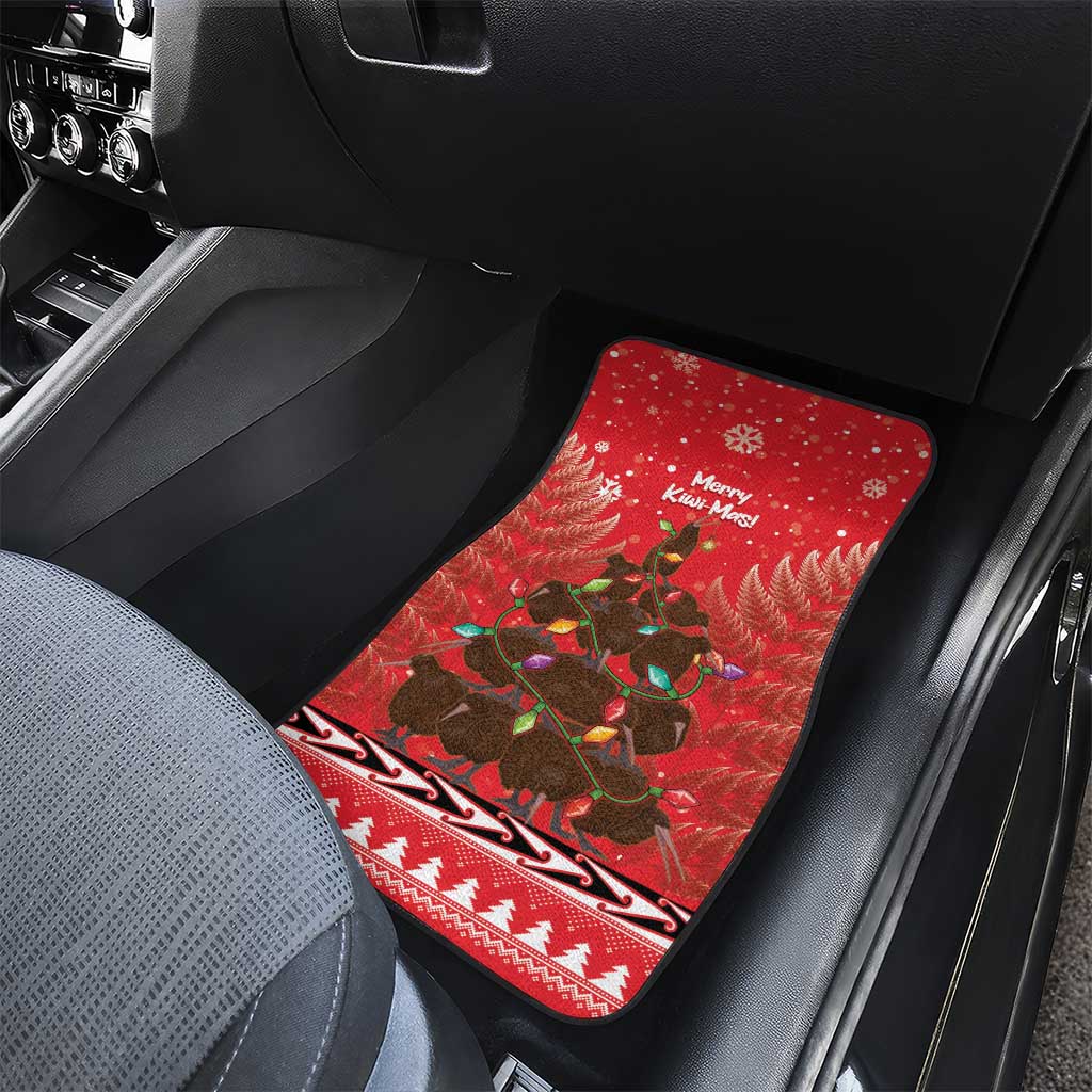 Kiwi New Zealand Christmas Car Mats Meri Kirihimete Silver Fern - Red Color LT14 - Polynesian Pride